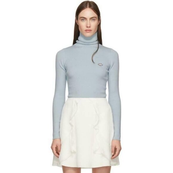 See By Chloe Blue Bisou Turtleneck Ribbed Long Sleeve Sweater Lip Detail S - Picture 1 of 8